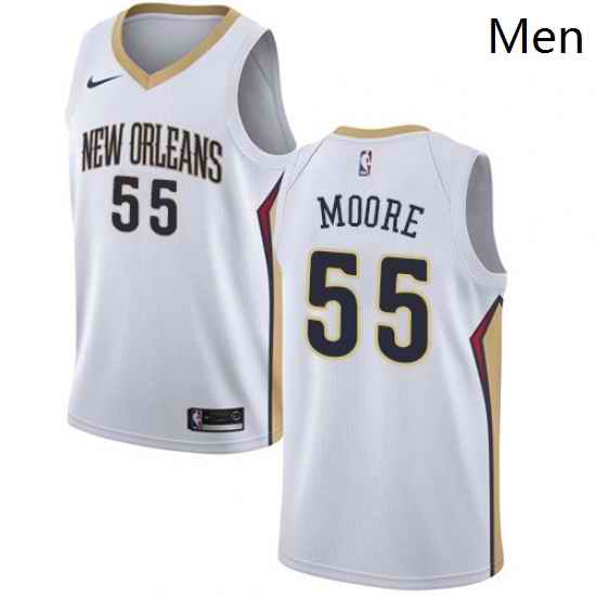 Mens Nike New Orleans Pelicans 55 ETwaun Moore Authentic White Home NBA Jersey Association Edition